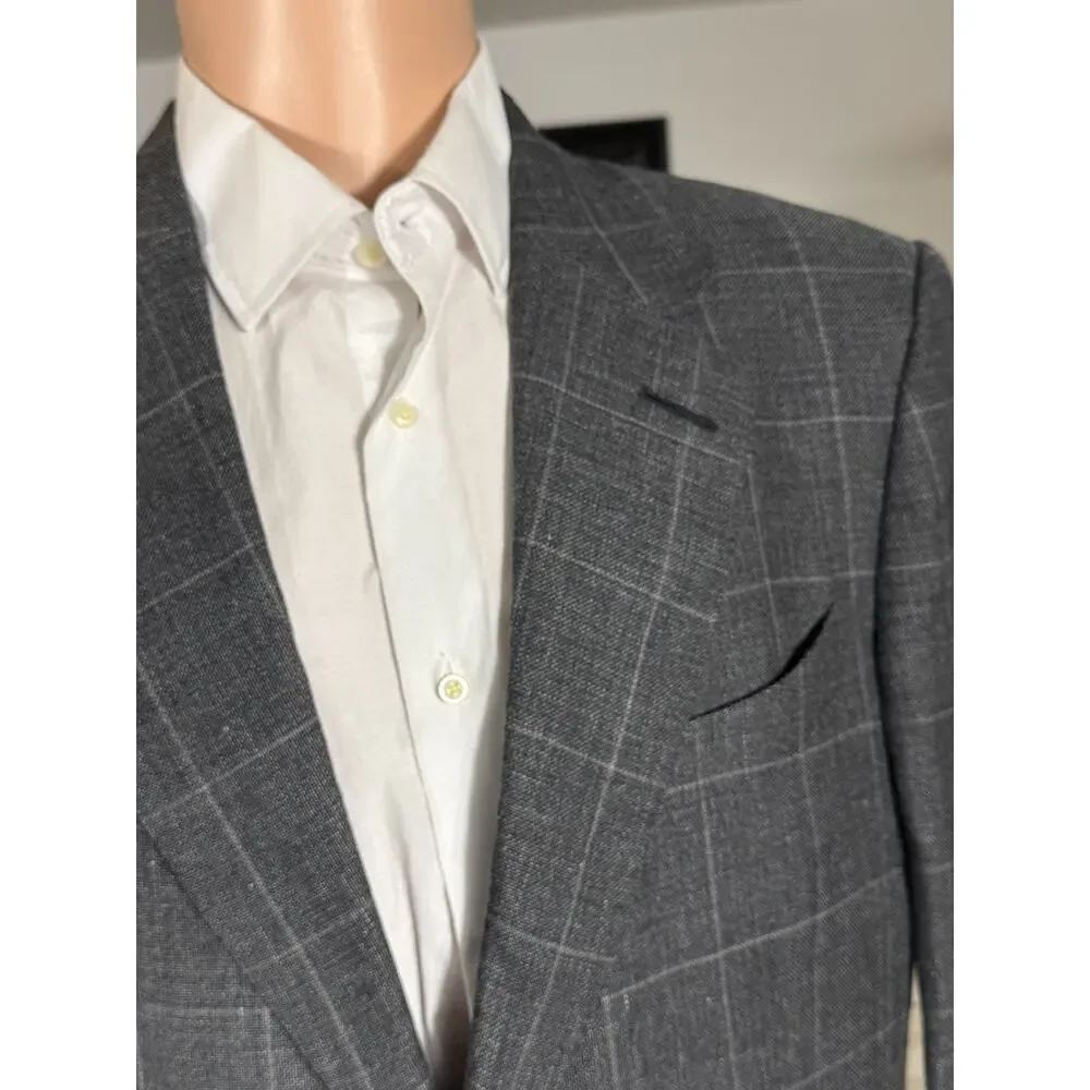 Tom Ford Linen Windowpane Charcoal Blazer Sportcoat 50R 40R US Italy Wool Silk